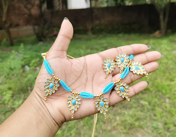 Assamese_Traditional_Gold_Plated_Ocean_Blue_Colour_Golpata_Necklace_Set_For_Women